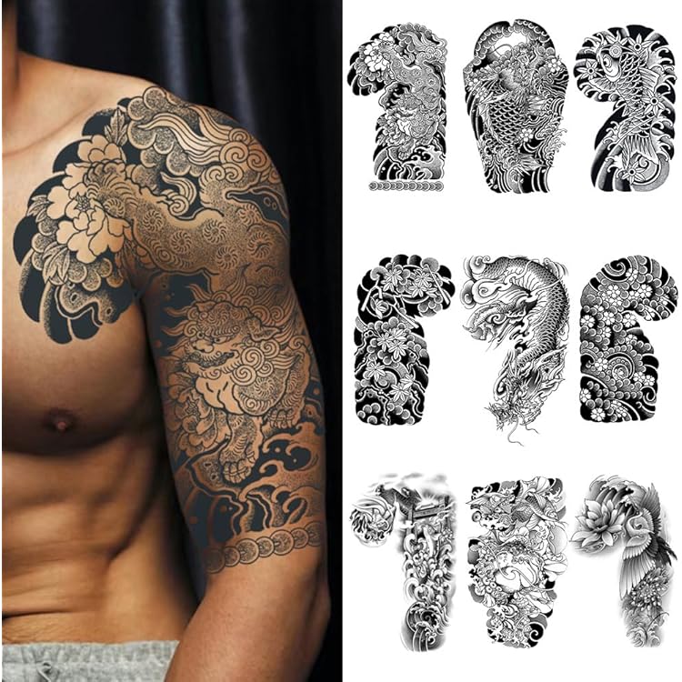 Amazon.co.jp: ［THE FANTASY］ タトゥーシール 龍 鯉 鳳凰 虎